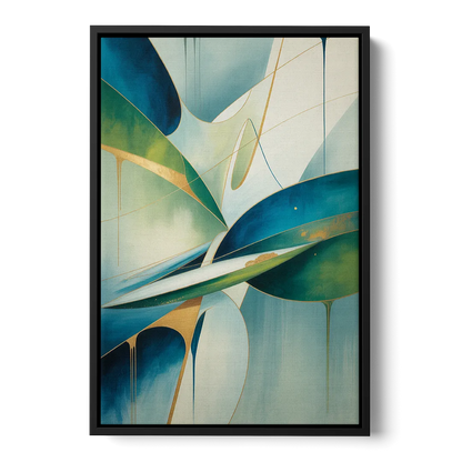 Opulent Harmony Blue and Green Abstract Front - Black Canvas Wall Art