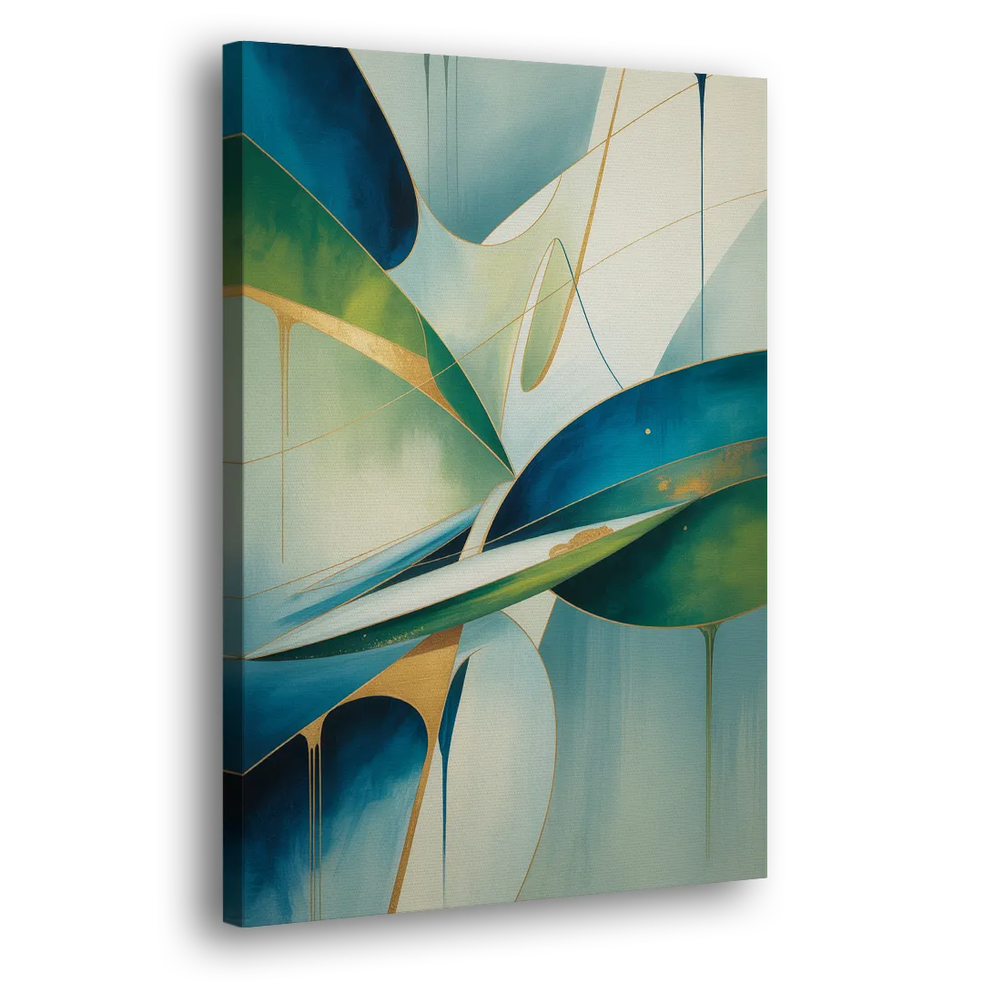 Opulent Harmony Blue and Green Abstract Side - Canvas Wall Art