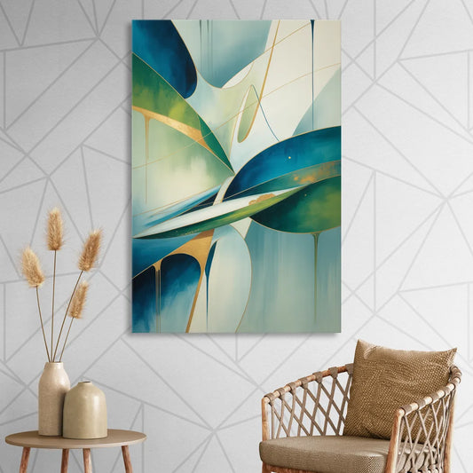 Opulent Harmony Blue and Green Abstract Living Room - Canvas Wall Art