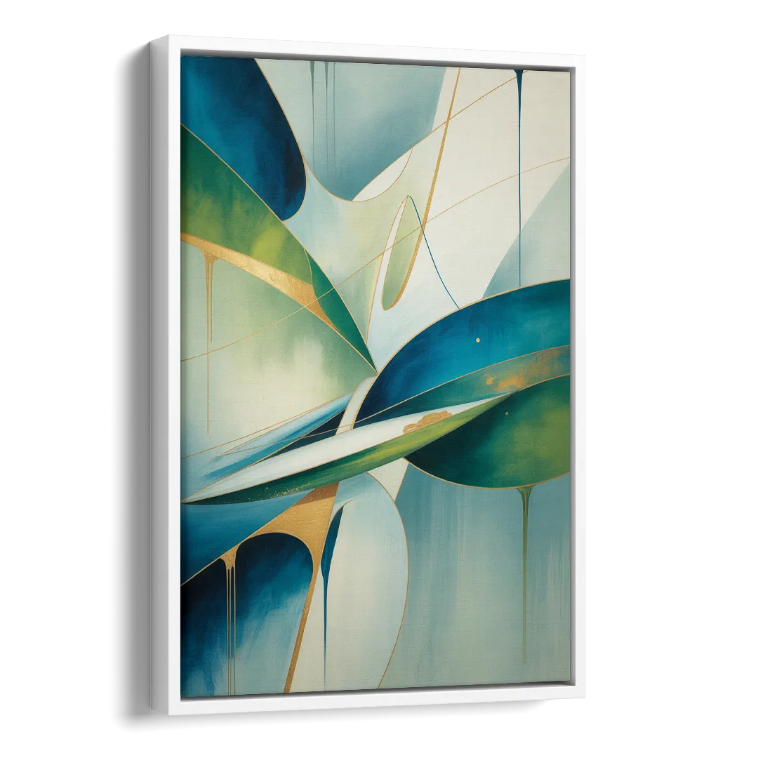 Opulent Harmony Blue and Green Abstract Side - White Canvas Wall Art