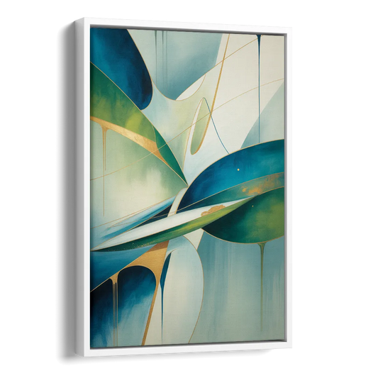 Opulent Harmony Blue and Green Abstract Side - White Canvas Wall Art
