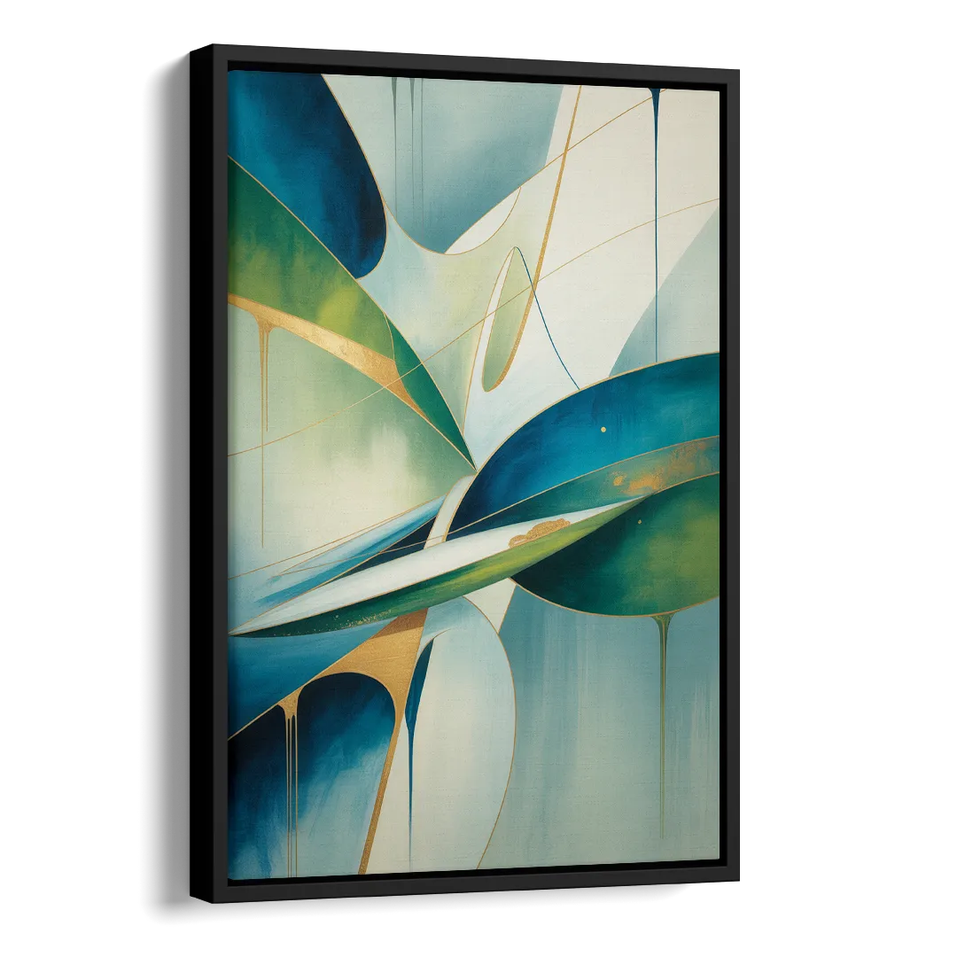 Opulent Harmony Blue and Green Abstract Side - Black Canvas Wall Art