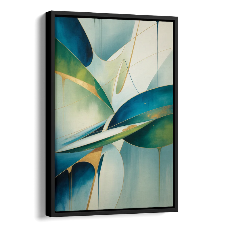 Opulent Harmony Blue and Green Abstract Side - Black Canvas Wall Art
