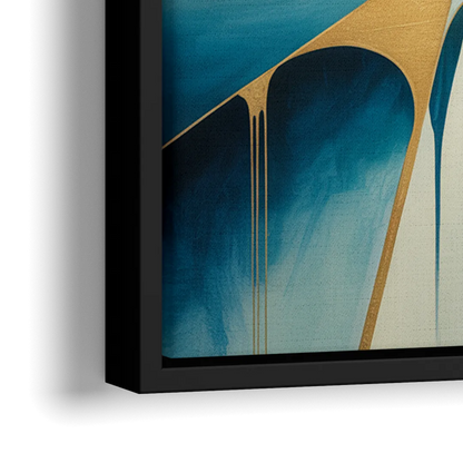 Opulent Harmony Blue and Green Abstract - Close-Up Black Frame Canvas