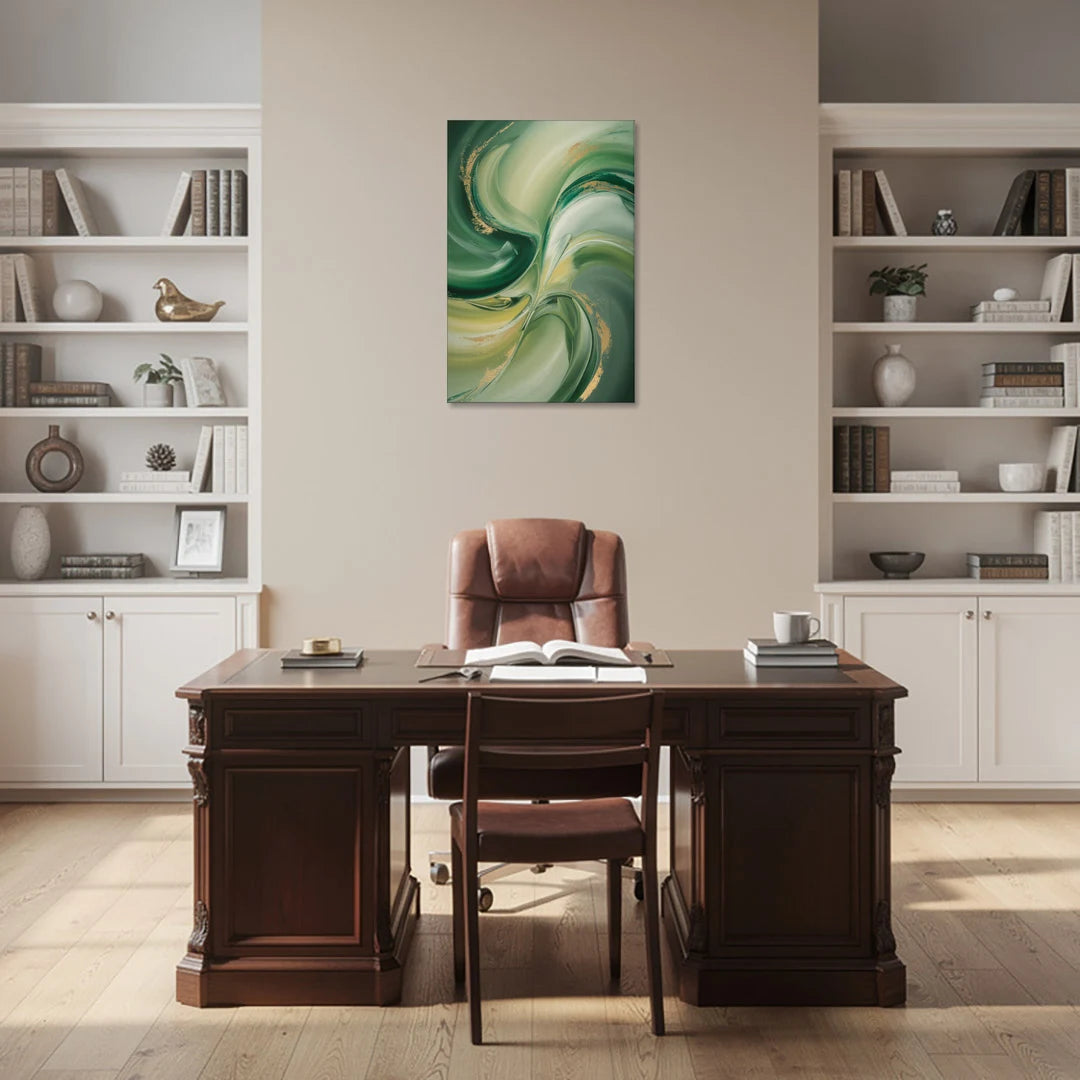 Opulent Harmony Green Abstract - Canvas Wall Art - Office - 24x36