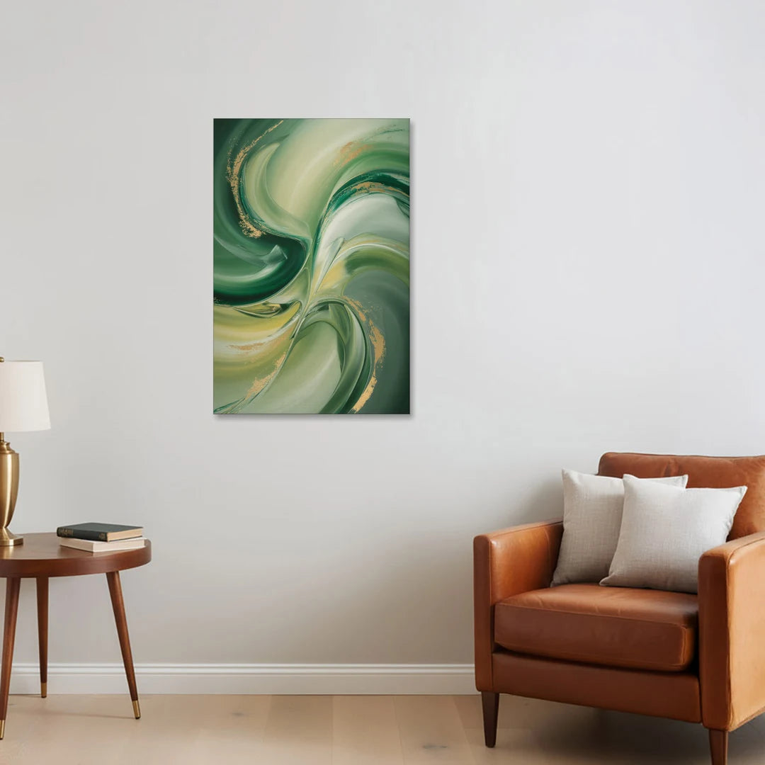 Opulent Harmony Green Abstract - Canvas Wall Art - Sofa - 24x36