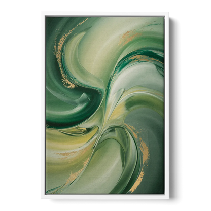 Opulent Harmony Green Abstract - White Frame Canvas