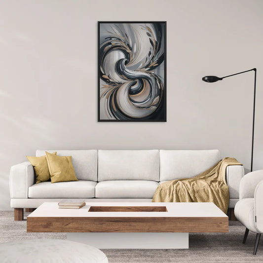 Opulent Iridescence Grey Abstract - Living Room Black Frame Canvas