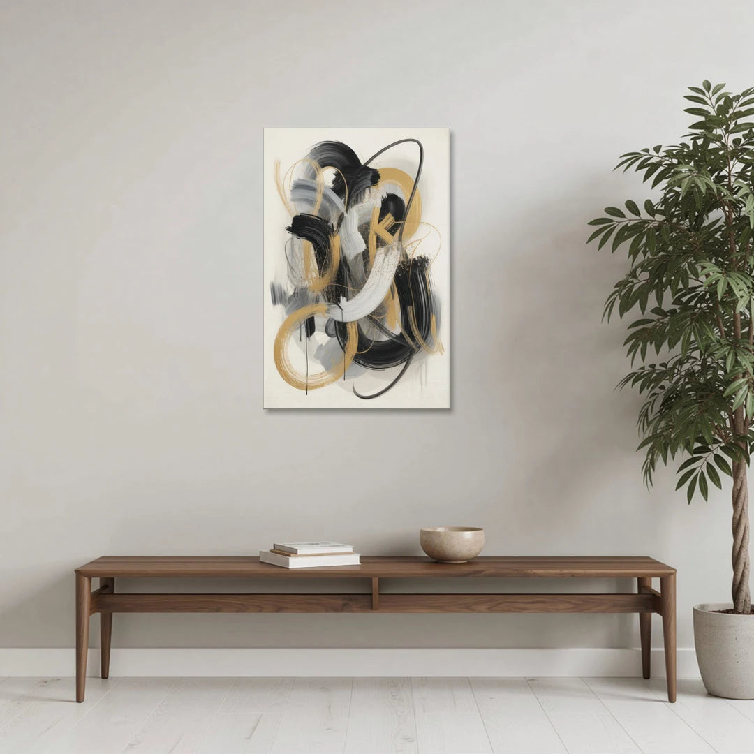 Opulent Movement Black White and Gold Abstract - Canvas Wall Art - Coffee Table - 24x36