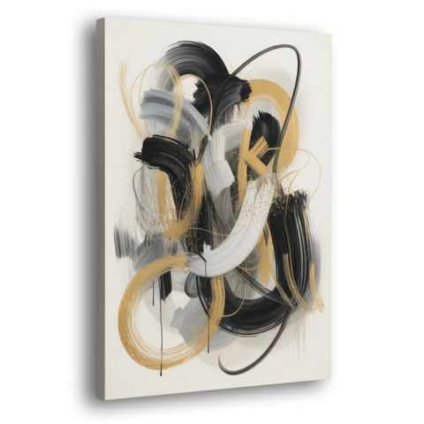 Opulent Movement Black White and Gold Abstract - Canvas Wall Art - Side