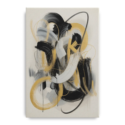 Opulent Movement Black White and Gold Abstract - Canvas Wall Art