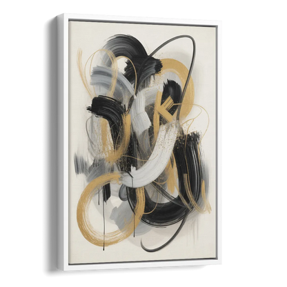 Opulent Movement Black White and Gold Abstract Side - White Canvas Wall Art