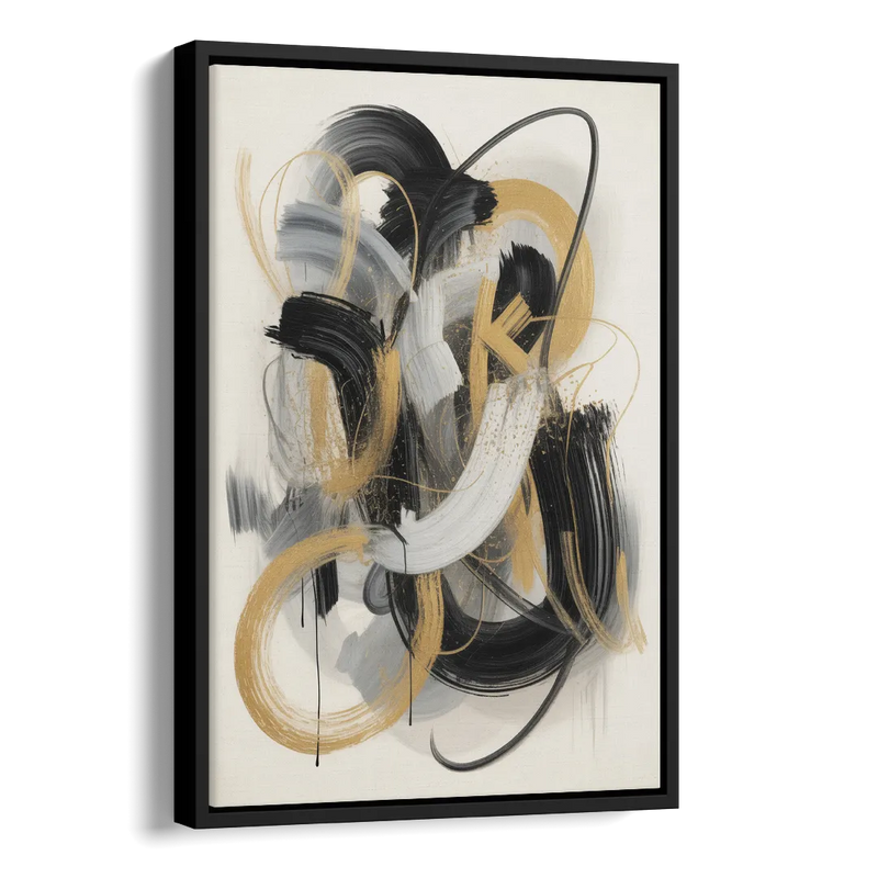 Opulent Movement Black White and Gold Abstract Side - Black Canvas Wall Art