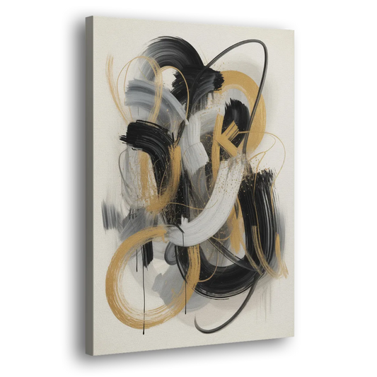 Opulent Movement Black White and Gold Abstract Side - Canvas Wall Art