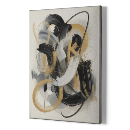 Opulent Movement Black White and Gold Abstract - Canvas Print Art Sides