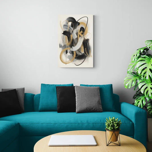 Opulent Movement Black White and Gold Abstract - Canvas Wall Art Living Room