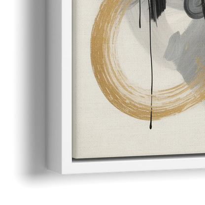 Opulent Movement Black White and Gold Abstract - Close-Up White Frame Canvas