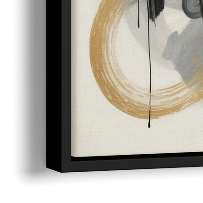 Opulent Movement Black White and Gold Abstract - Close-Up Black Frame Canvas