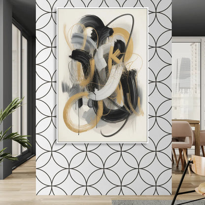 Opulent Movement Black White and Gold Abstract Sitting Room - White Canvas Wall Art
