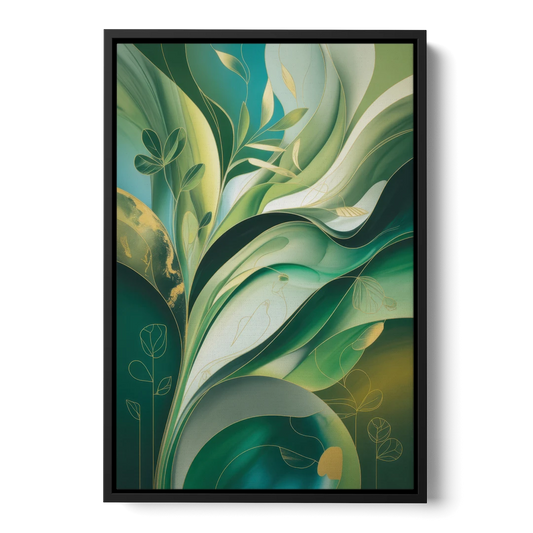 Opulent Nature Harmony Green Abstract - Black Framed Canvas Wall Art - Front