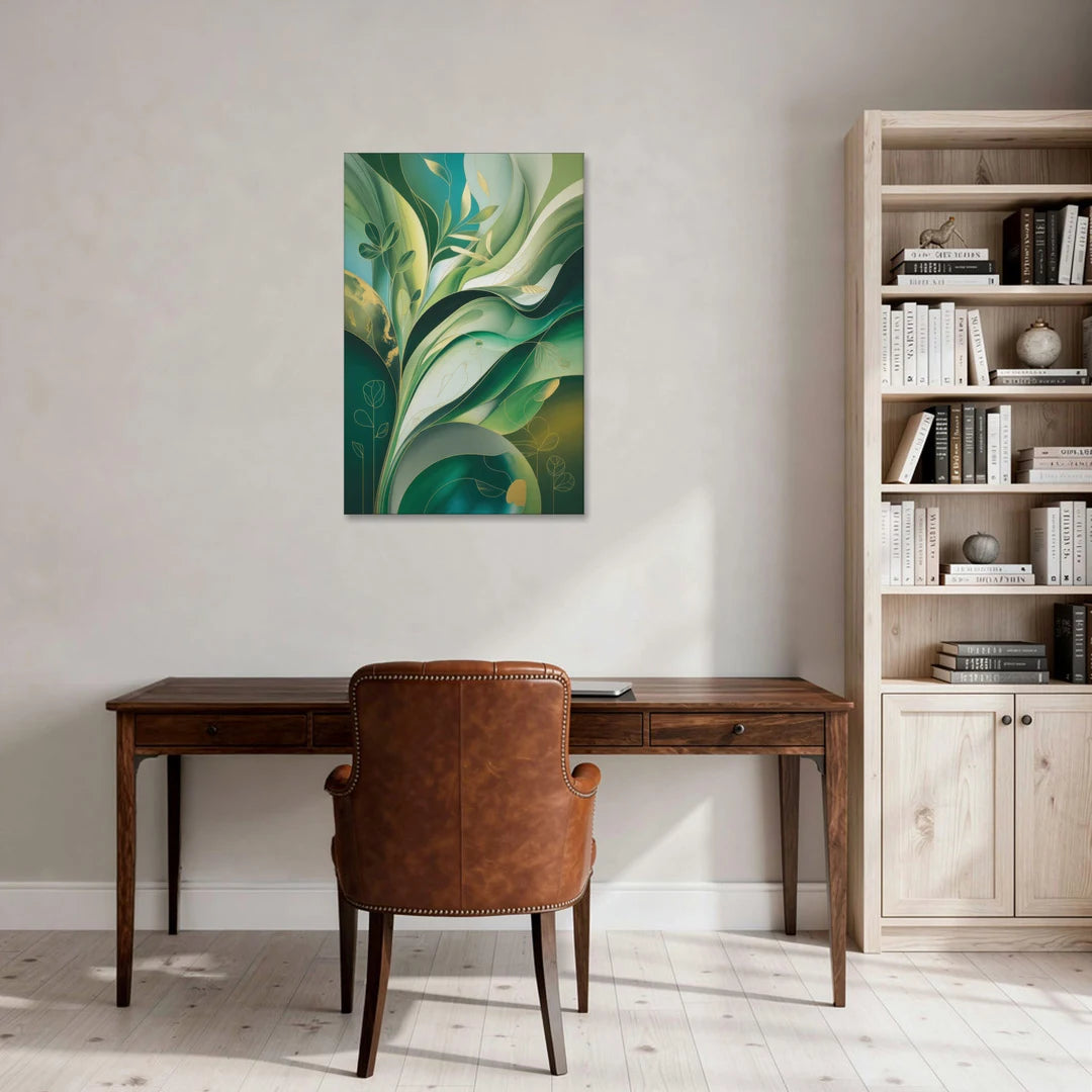 Opulent Nature Harmony Green Abstract - Canvas Wall Art - Office - 24x36