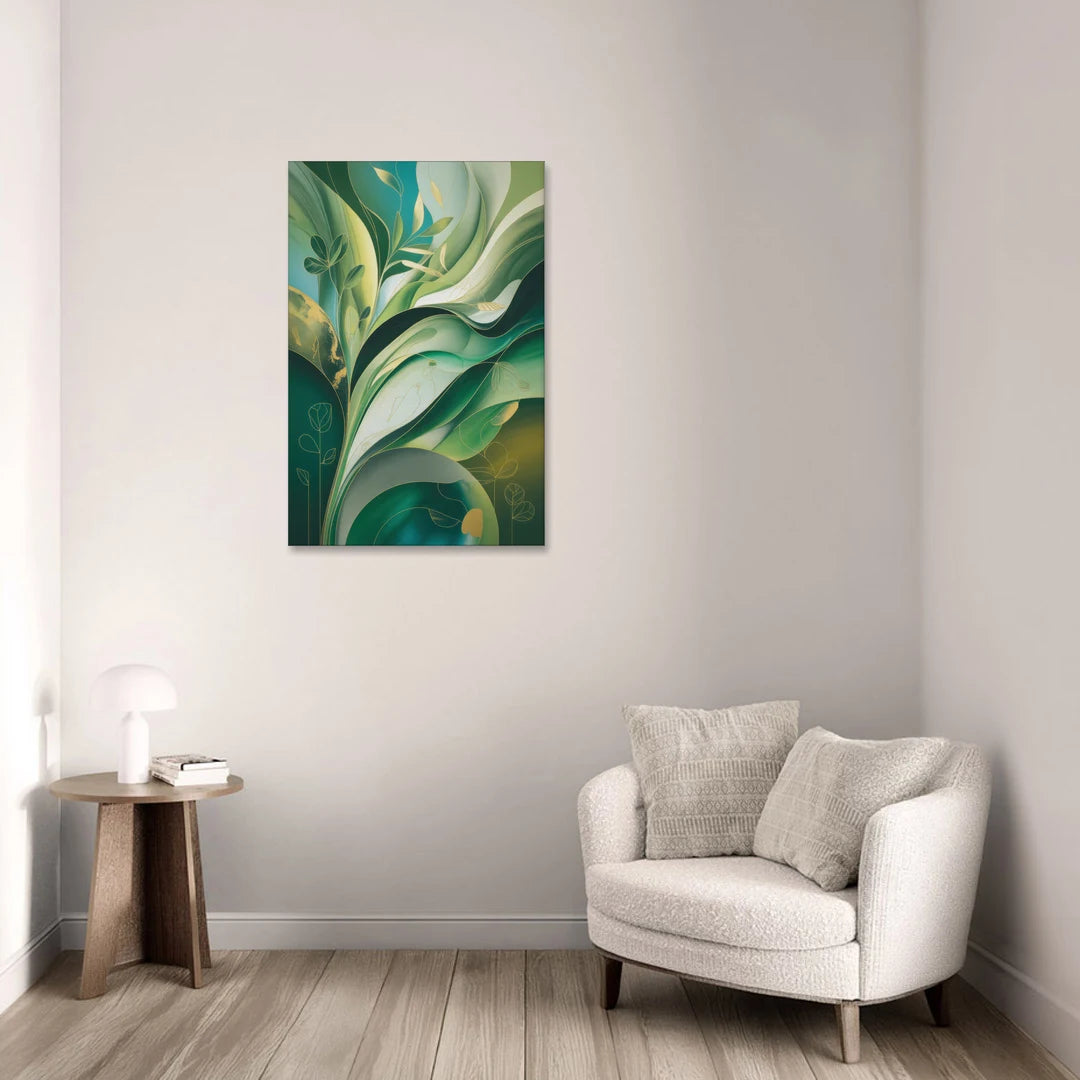 Opulent Nature Harmony Green Abstract - Canvas Wall Art - Sofa - 24x36
