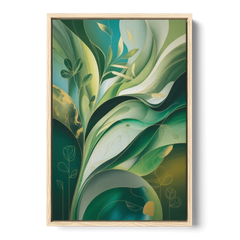 Opulent Nature Harmony Green Abstract - Oak Framed Canvas Wall Art - Front