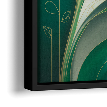 Opulent Nature Harmony Green Abstract - Close-Up Black Frame Canvas