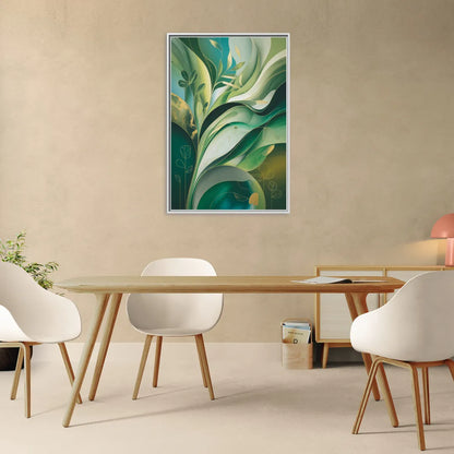 Opulent Nature Harmony Green Abstract - Living Room White Frame Canvas