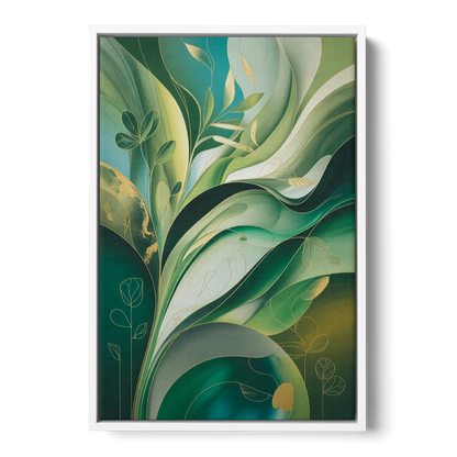 Opulent Nature Harmony Green Abstract - White Frame Canvas