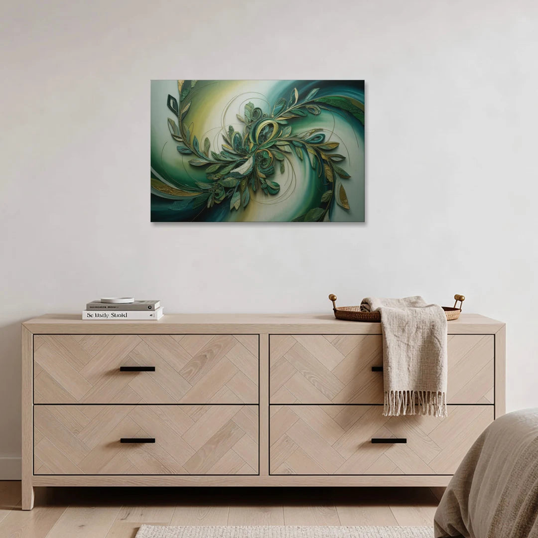 Opulent Natures Flow Green Abstract - Canvas Wall Art - Coffee Table - 36x24