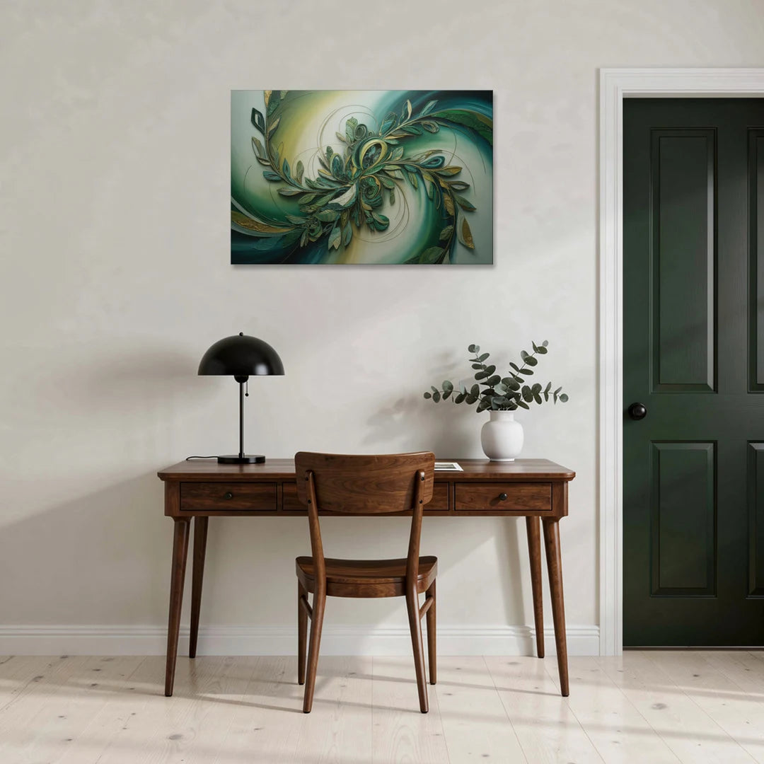 Opulent Natures Flow Green Abstract - Canvas Wall Art - Office - 36x24