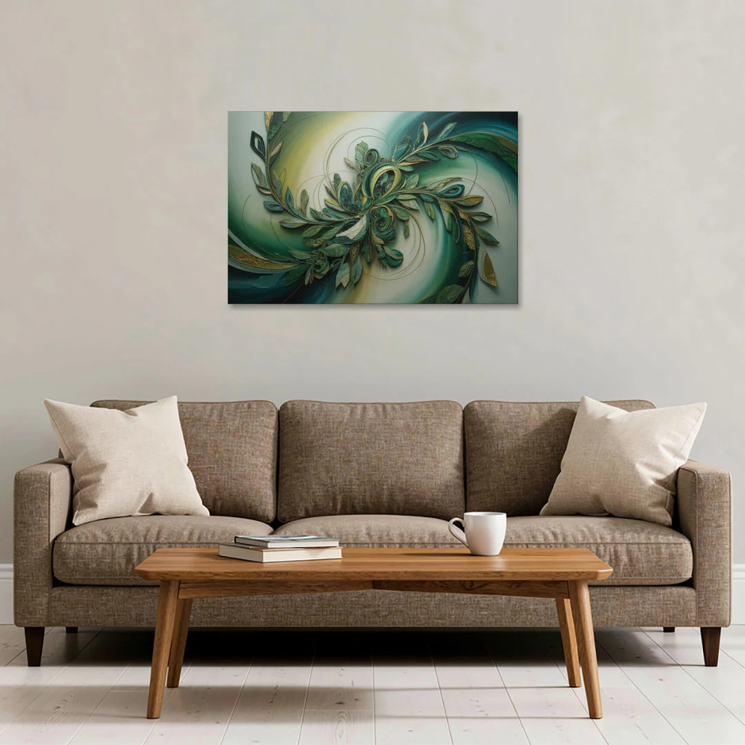 Opulent Natures Flow Green Abstract - Canvas Wall Art - Sofa - 36x24