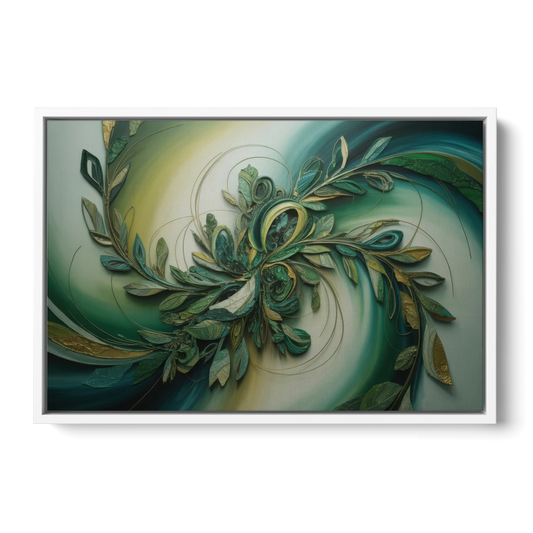 Opulent Natures Flow Green Abstract - White Framed Canvas Wall Art - Front
