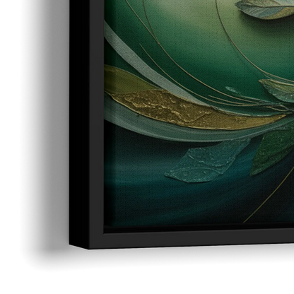 Opulent Natures Flow Green Abstract - Close-Up Black Frame Canvas