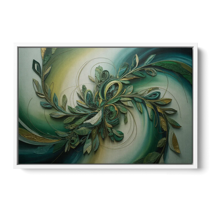 Opulent Natures Flow Green Abstract - White Frame Canvas