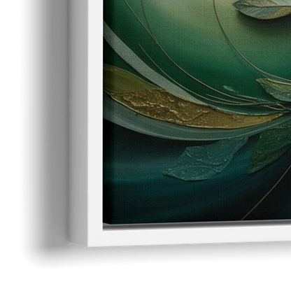 Opulent Natures Flow Green Abstract - Close-Up White Frame Canvas