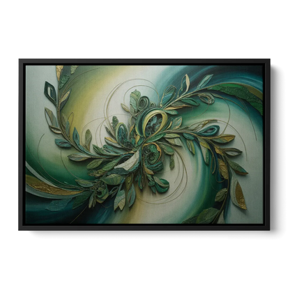 Opulent Natures Flow Green Abstract - Black Frame Canvas
