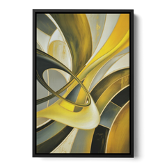 Opulent Resonance Yellow and Grey Abstract - Black Framed Canvas Wall Art - Front