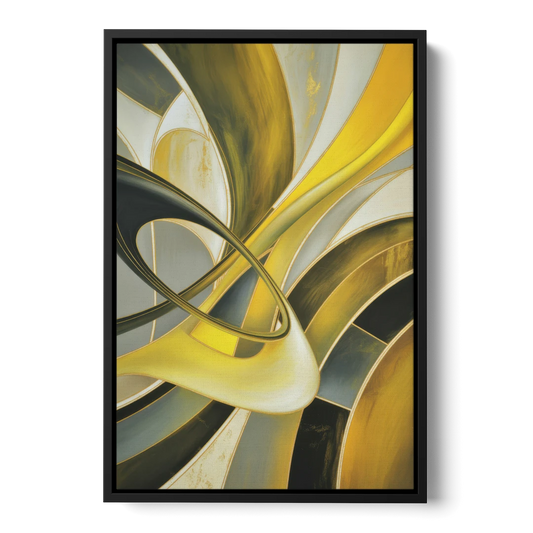 Opulent Resonance Yellow and Grey Abstract - Black Framed Canvas Wall Art - Front