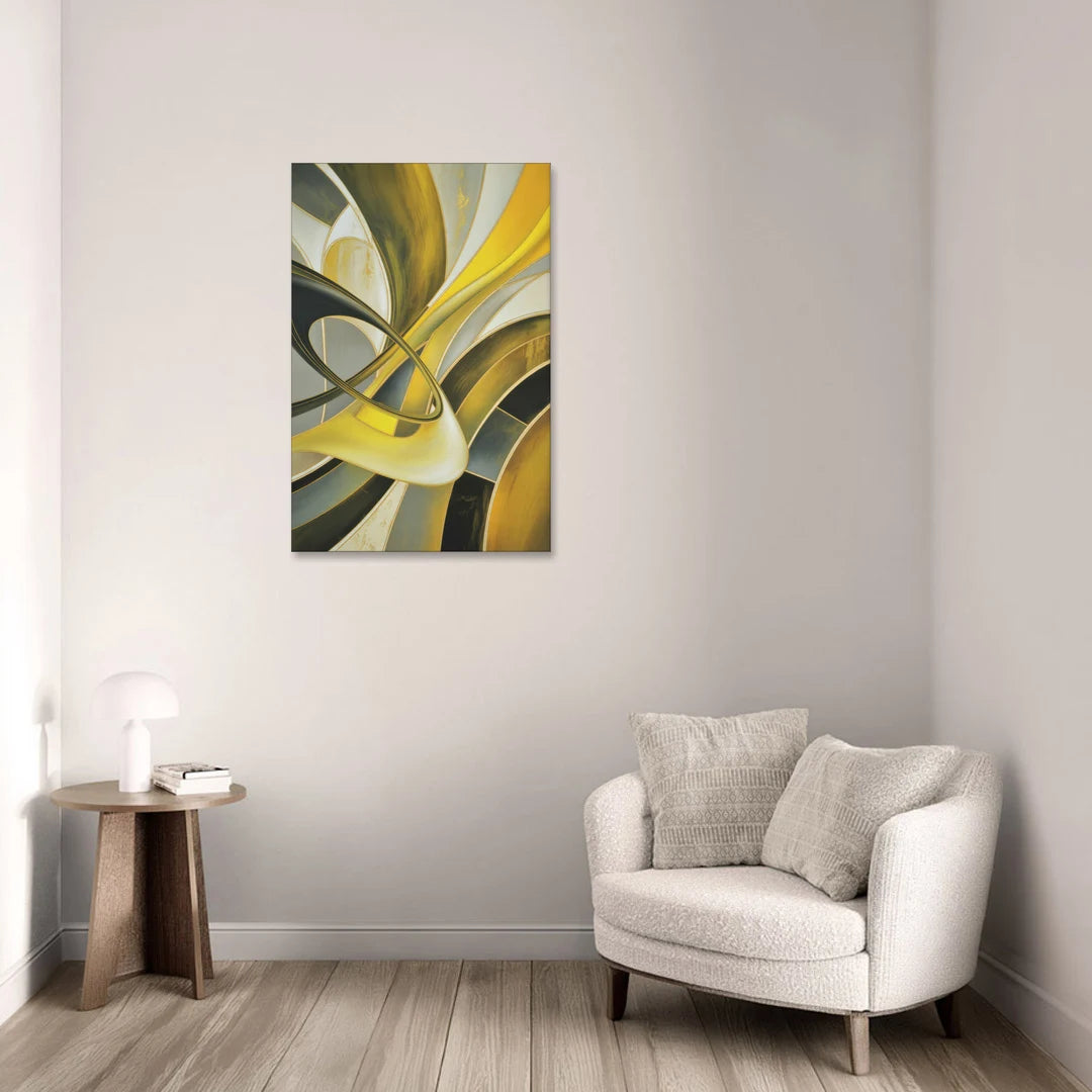 Opulent Resonance Yellow and Grey Abstract - Canvas Wall Art - Sofa - 24x36