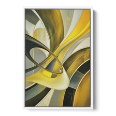 Opulent Resonance Yellow and Grey Abstract - White Framed Canvas Wall Art - Front