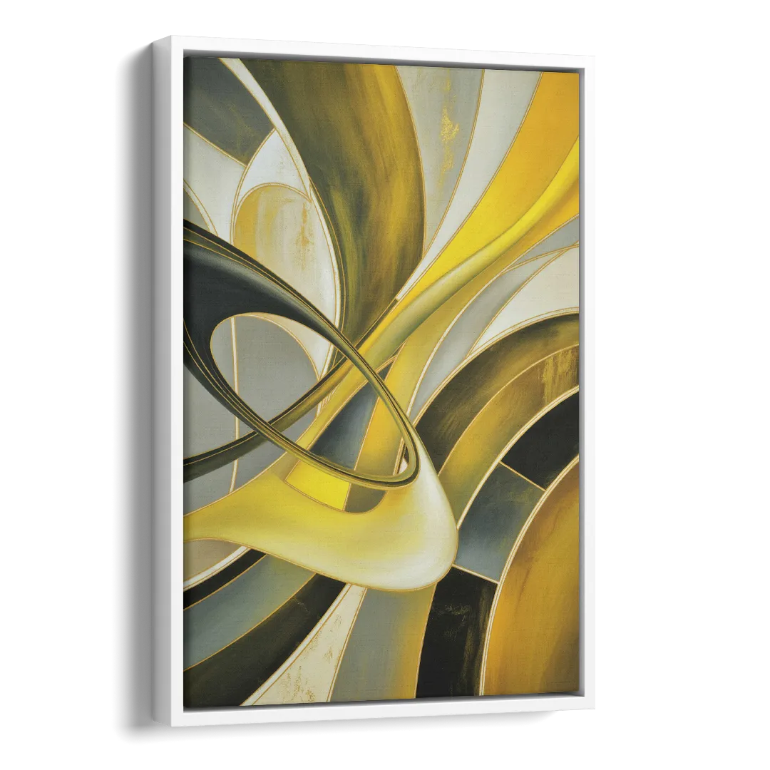 Opulent Resonance Yellow and Grey Abstract Side - White Canvas Wall Art