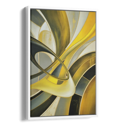 Opulent Resonance Yellow and Grey Abstract Side - White Canvas Wall Art