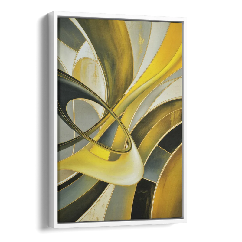 Opulent Resonance Yellow and Grey Abstract Side - White Canvas Wall Art