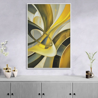Opulent Resonance Yellow and Grey Abstract Sitting Room - White Canvas Wall Art