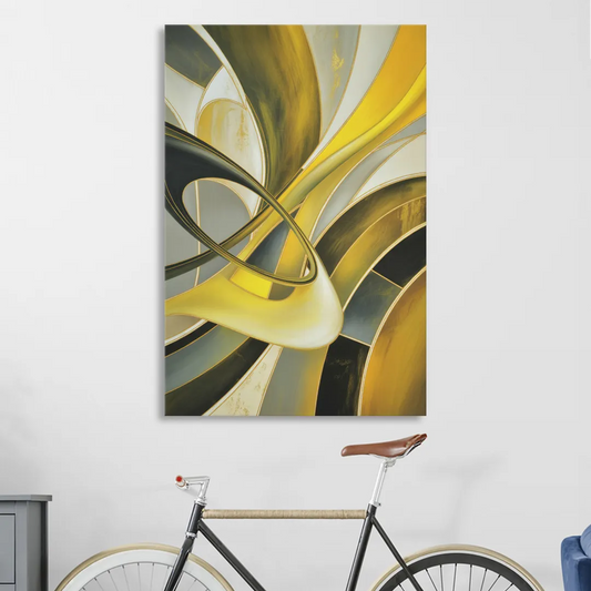Opulent Resonance Yellow and Grey Abstract Living Room - Canvas Wall Art