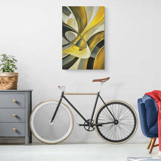 Opulent Resonance Yellow and Grey Abstract - Canvas Wall Art Living Room