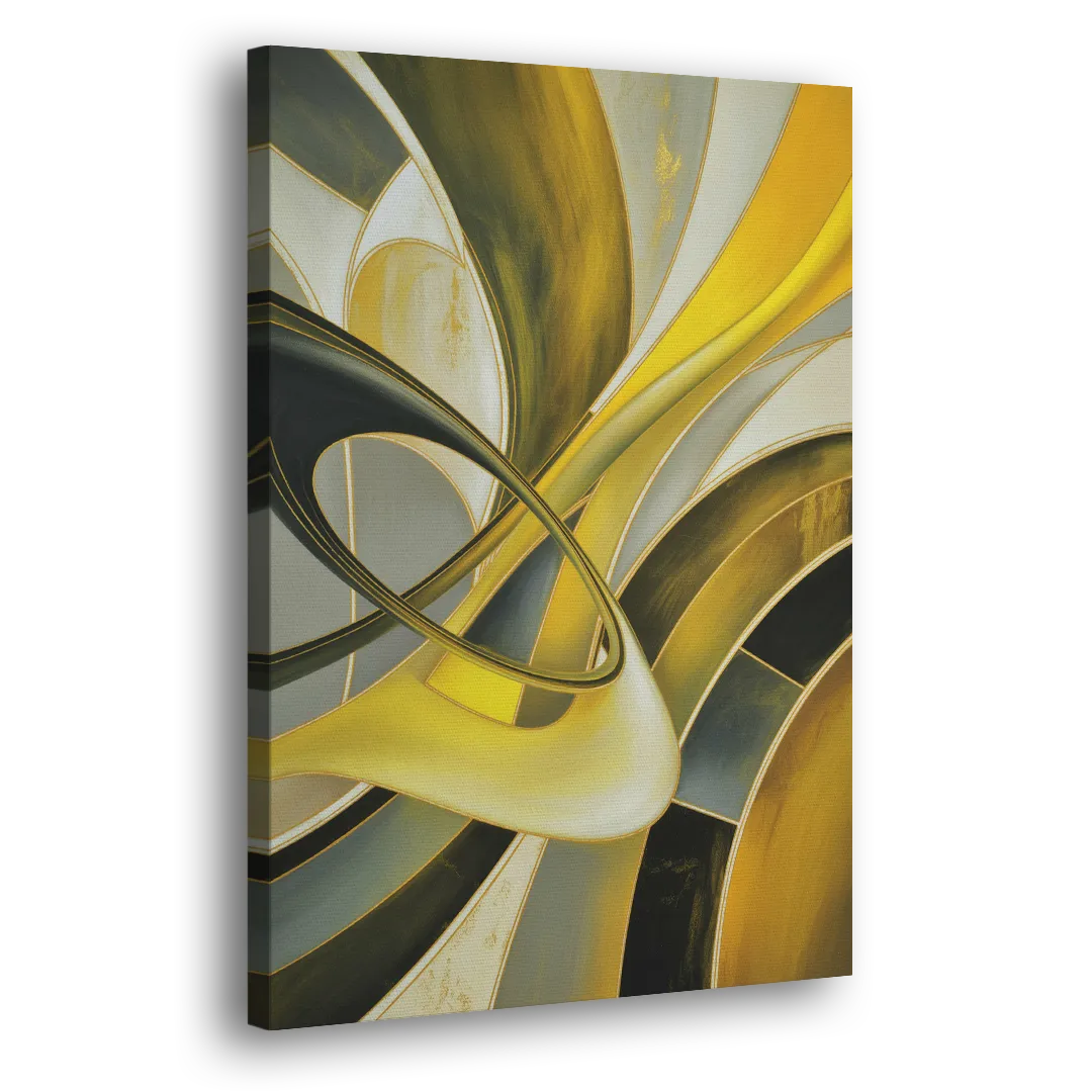 Opulent Resonance Yellow and Grey Abstract Side - Canvas Wall Art