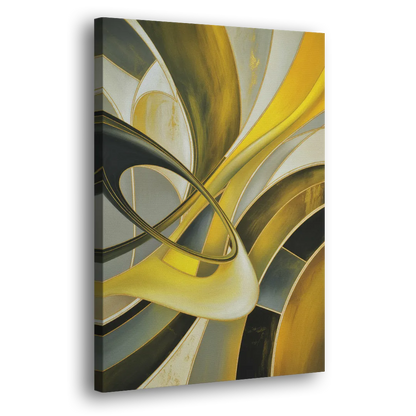 Opulent Resonance Yellow and Grey Abstract Side - Canvas Wall Art